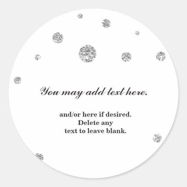 Silver Glitter Dots White Wedding Bridal Sticker (Front)