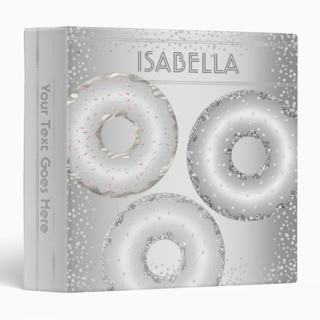 Silver glitter doughnuts script fun back to school binder (Front/Spine)
