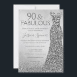 Silver Glitter Dress 90 & fabulous 90th Birthday Invitation<br><div class="desc">Silver Glitter Dress 90 & fabulous 90th Birthday Invitation
Variations to the invitation and matching items in our store</div>
