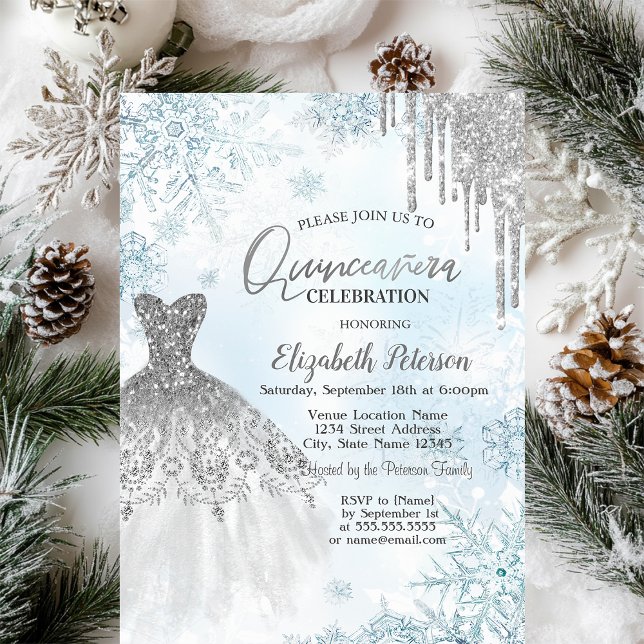 Silver Glitter Dress Snowflakes  Invitation (Creator Uploaded)