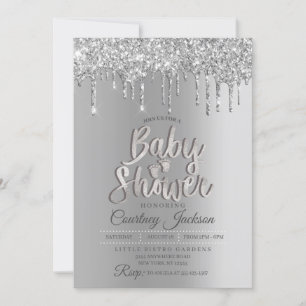 Silver Glitter Drip Baby Shower Invitation