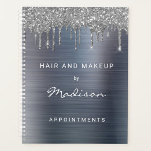 Silver Glitter Drip Brushed Metal Appointments Planner