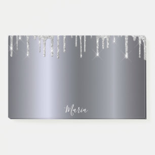 Silver glitter drip name script post-it notes