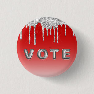 Silver Glitter Drip Red Background Vote 1 Inch Round Button
