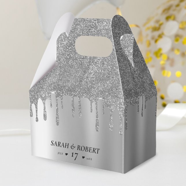Silver Glitter Drip Wedding Favor Box (Silver Glitter Drip Wedding Favor Box)