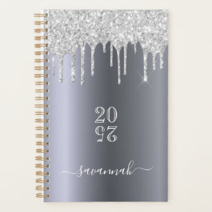 Silver glitter drips 2025 planner