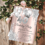 Silver Glitter Drips Balloons 40th Birthday  Invitation<br><div class="desc">A modern,  chic,  and glamourous with silver glitter drips,  and balloons on a rose gold background.</div>