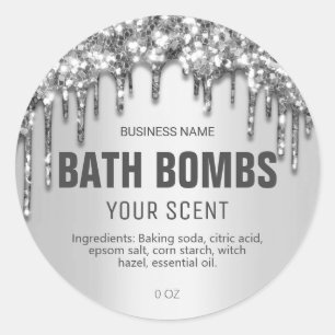 Silver Glitter Drips Bath Bomb Soak Labels