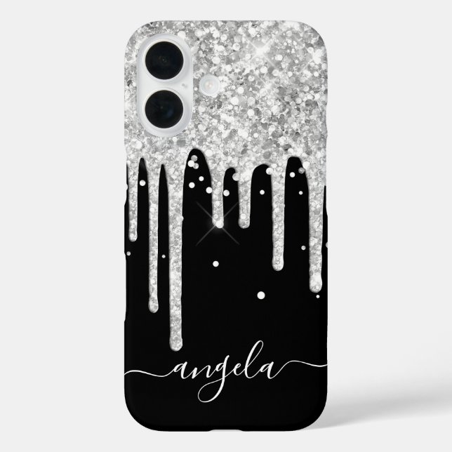 Silver Glitter Drips Black Glam Signature Case-Mate iPhone Case (Back)