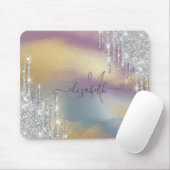 Silver Glitter Drips Colourful Gold Monogram  Mouse Pad (With Mouse)