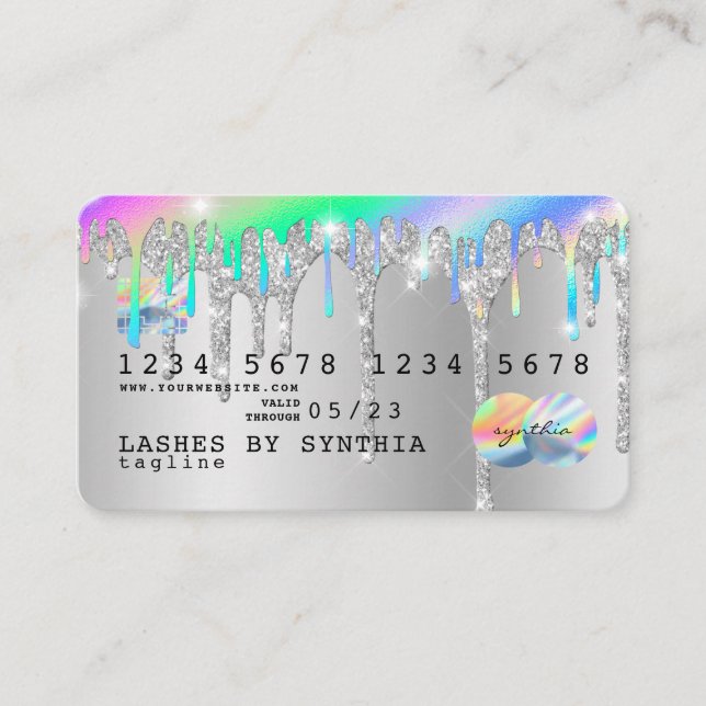 Silver glitter drips Credit Card gold hologram (Front)
