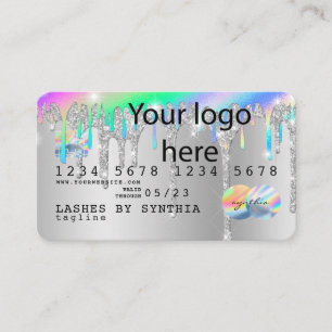 Silver glitter drips Credit Card hologram add logo