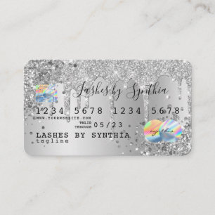 Silver glitter drips Credit Card hologram add name
