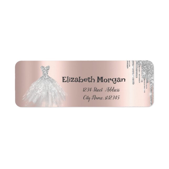 Silver Glitter Drips, Dress Rose Gold (Front)