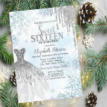 Silver Glitter Drips,Dress Snowflakes Sweet 16 Invitation<br><div class="desc">Elegant silver dress,  silver glitter drips,  and snowflakes.</div>