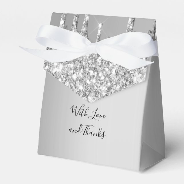 Silver Glitter Drips Dripping Glitter Wedding Favor Box (Front Side)