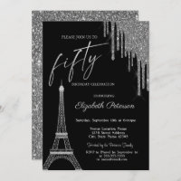 Silver Glitter Drips, Eiffel Tower 50t Birthday