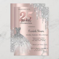 Silver Glitter Drips,Eiffel Tower Dress Sweet 25th