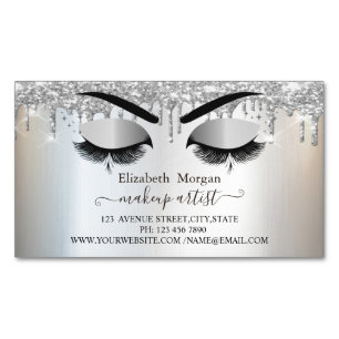 Silver Glitter Drips Faux Lashes,Makeup Artist Magnetic Business Card