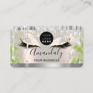 Silver Glitter Drips Frame Qr Code Logo Lashes Business Card