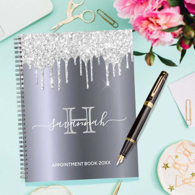 Silver glitter drips glam appointment book planner (Creator Uploaded)