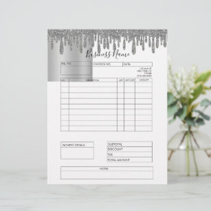 Silver Glitter Drips Invoice Small Business  Letterhead