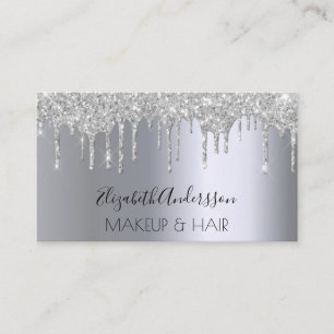 Silver glitter drips makeup hair business card