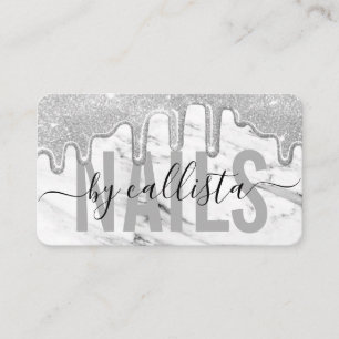 Silver Glitter Drips Marble Nail Artist Business Card