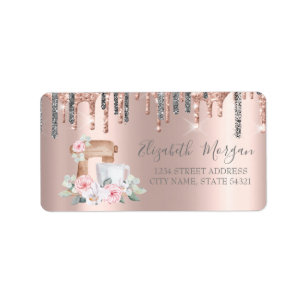 Silver Glitter Drips Mixer Flowers Rose Gold Label
