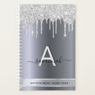 Silver glitter drips monogram appointments planner