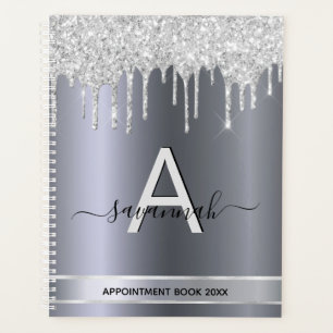 Silver glitter drips monogram appointments planner
