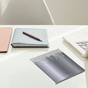 Silver glitter drips name notepad