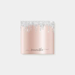 Silver Glitter Drips Pale Rose Gold Shimmer Post-it Notes