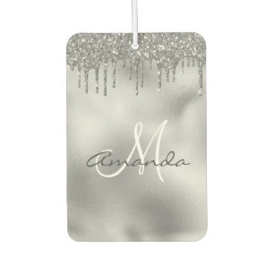 Silver Glitter Drips Personalized Monogram  Air Freshener