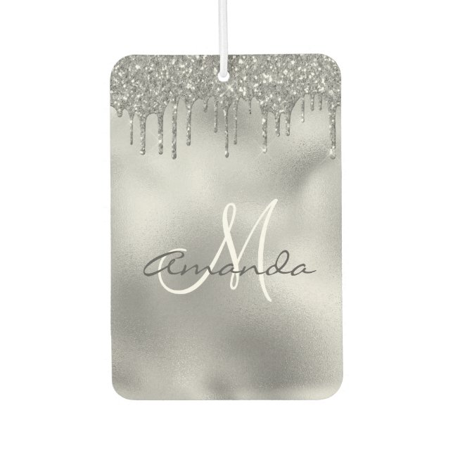 Silver Glitter Drips Personalized Monogram  Air Freshener (Front)