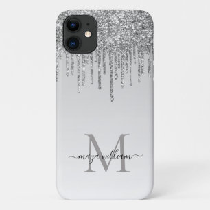 Silver Glitter Drips Personalized Monogram Name iPhone 11 Case