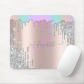Silver Glitter Drips Rainbow Rose Gold Monogram  Mouse Pad (With Mouse)