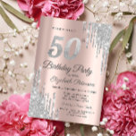 Silver Glitter Drips Rose Gold 50th Birthday Party Invitation<br><div class="desc">A modern,  chic,  and glamourous with silver glitter drips on a rose gold background.</div>