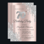 Silver Glitter Drips Rose Gold 70th Birthday Party Invitation<br><div class="desc">A modern,  chic,  and glamourous with silver glitter drips on a rose gold background.</div>