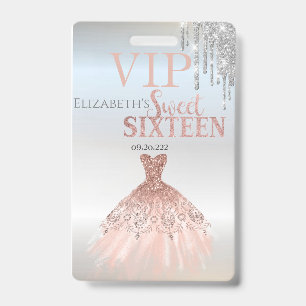 Silver Glitter Drips,Rose Gold Dress Sweet 16 Badge