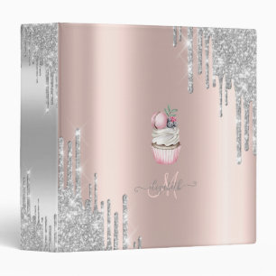 Silver Glitter Drips Rose Gold Monogram Cupcake Binder