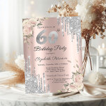 Silver Glitter Drips,Roses 60th Birthday  Invitation<br><div class="desc">A modern,  chic,  and glamourous with silver glitter drips,  and flowers on a rose gold background.</div>