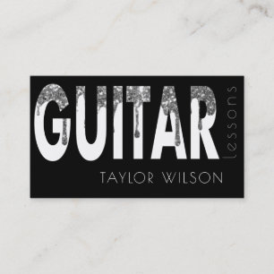 silver glitter drips script guitar teacher business card