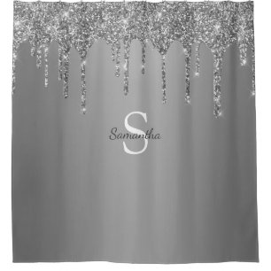 Silver Glitter Drips Sparkle Monogram Name