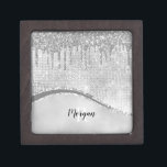 Silver Glitter Drips & Sparkle, Name & Monogram Gift Box<br><div class="desc">Personalize with black name and white monogram on grey and sparkle background with silver glitter drips. Click “Edit Using Design Tool” to change colours and type styles.</div>