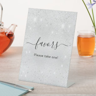 Silver glitter dust favours sign