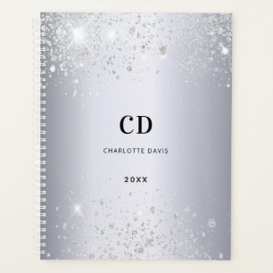 Silver glitter dust monogram name planner