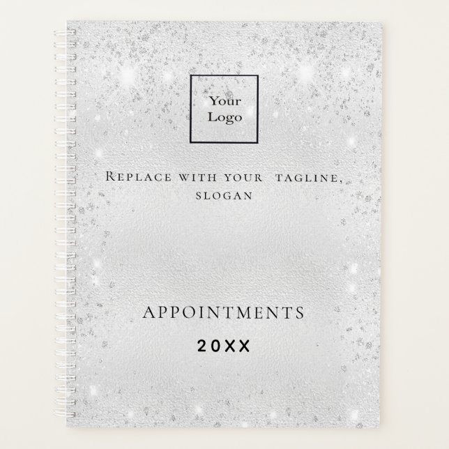 Silver glitter dust QR code business logo 2026 Planner (Front)