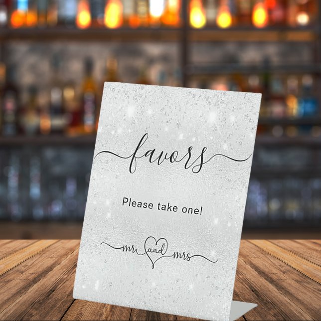 Silver glitter dust wedding guest favours pedestal sign (Creator Uploaded)