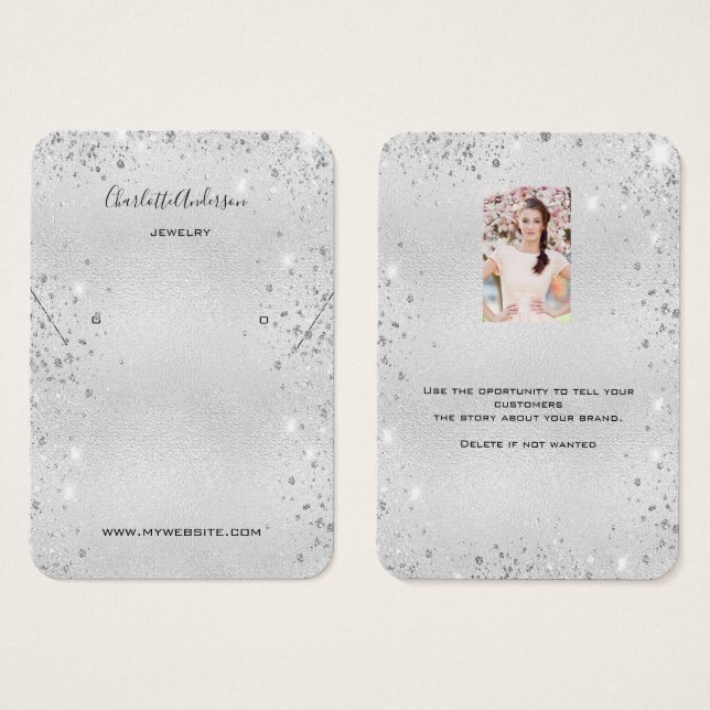 Silver glitter earring jewelry photo display card (Front & Back)